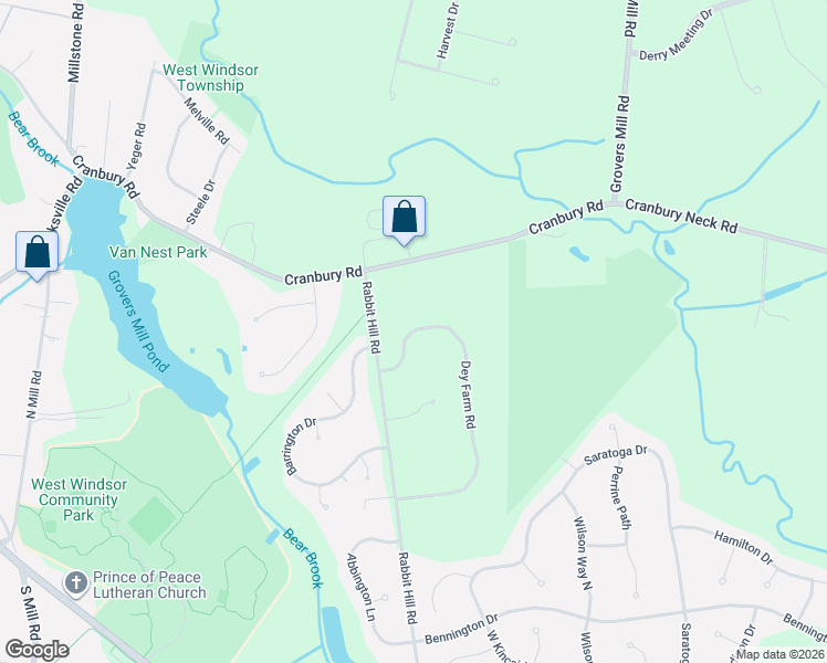 map of restaurants, bars, coffee shops, grocery stores, and more near 18 Dey Farm Road in West Windsor Township