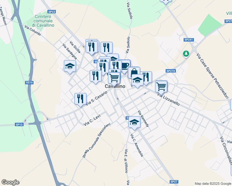 map of restaurants, bars, coffee shops, grocery stores, and more near in Cavallino