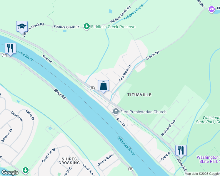 map of restaurants, bars, coffee shops, grocery stores, and more near 11 Wildwood Way in Hopewell Township