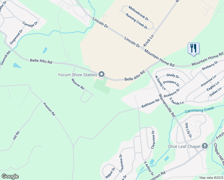 map of restaurants, bars, coffee shops, grocery stores, and more near 38 Belle Alto Road in Sinking Spring