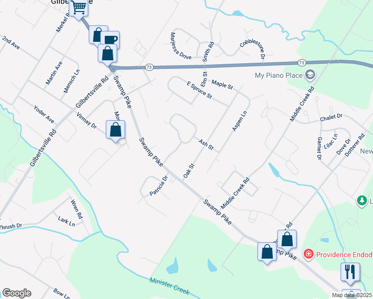 map of restaurants, bars, coffee shops, grocery stores, and more near 102 Hampton Circle in Gilbertsville