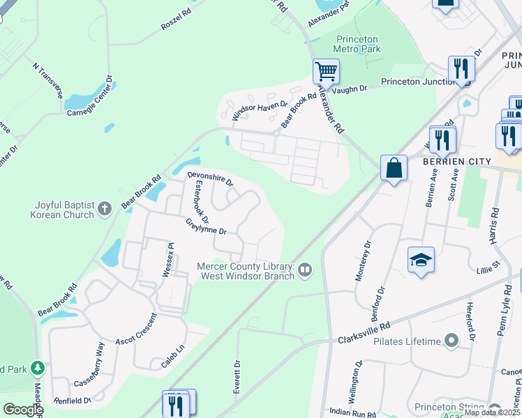 map of restaurants, bars, coffee shops, grocery stores, and more near 47 Lockwood Drive in Princeton