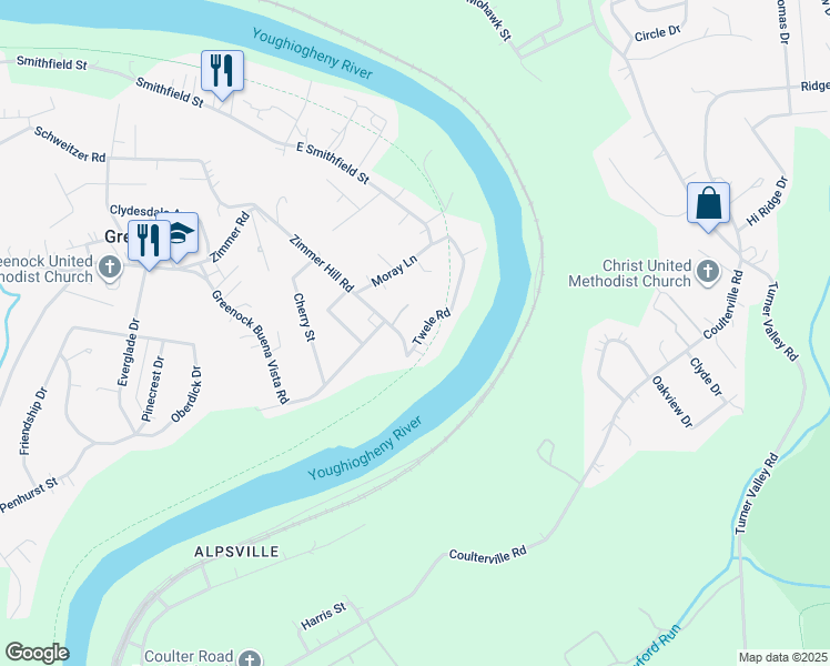 map of restaurants, bars, coffee shops, grocery stores, and more near 550 Twele Road in Greenock