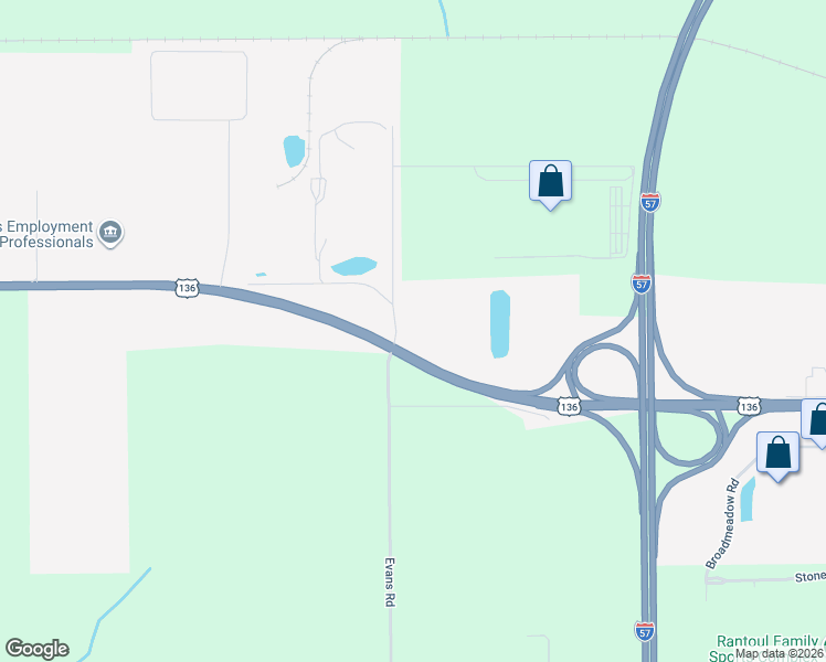 map of restaurants, bars, coffee shops, grocery stores, and more near 130 Evans Road in Rantoul