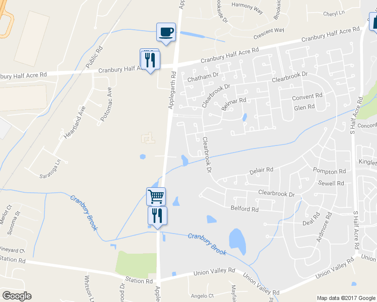 map of restaurants, bars, coffee shops, grocery stores, and more near 66 Essex Road in Monroe Township