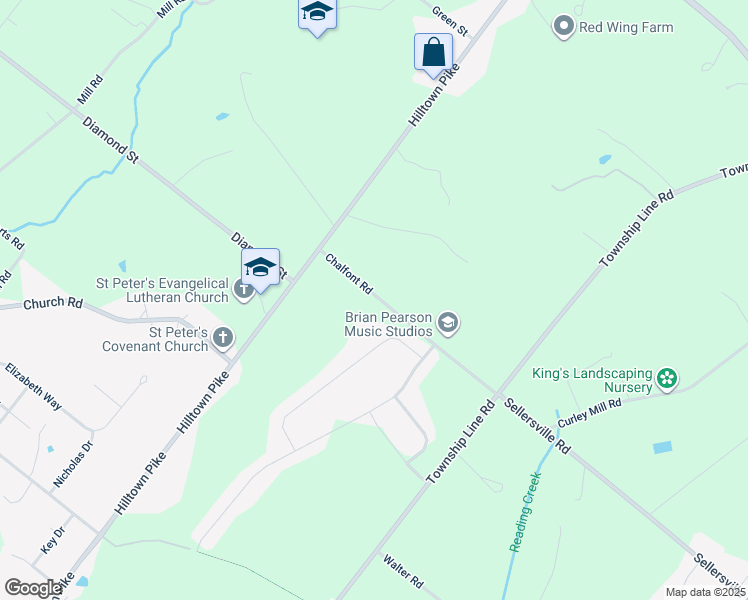 map of restaurants, bars, coffee shops, grocery stores, and more near 110 Madigan Way in Chalfont