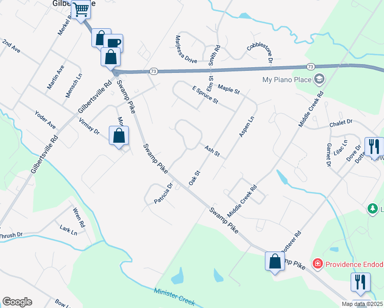 map of restaurants, bars, coffee shops, grocery stores, and more near 102 Hampton Circle in Gilbertsville