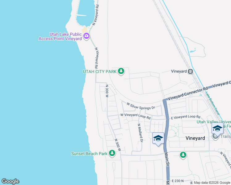 map of restaurants, bars, coffee shops, grocery stores, and more near 262 West Silver Springs Drive in Vineyard