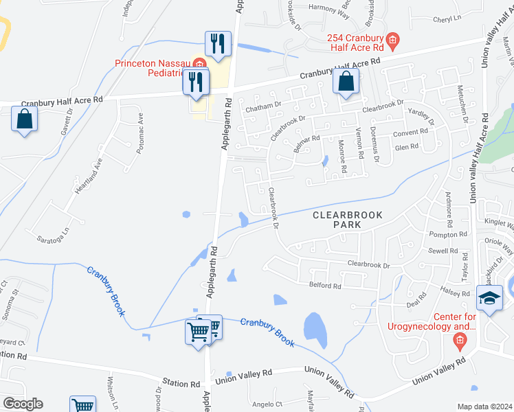 map of restaurants, bars, coffee shops, grocery stores, and more near 66 Essex Road in Monroe Township