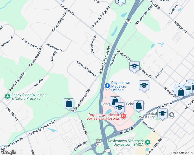 map of restaurants, bars, coffee shops, grocery stores, and more near 530 Chestnut Valley Drive in Doylestown