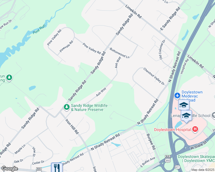 map of restaurants, bars, coffee shops, grocery stores, and more near 179 Ash Way in Doylestown