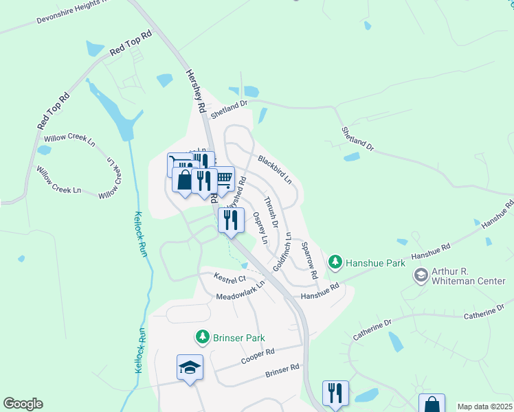 map of restaurants, bars, coffee shops, grocery stores, and more near 236 Osprey Lane in Hummelstown