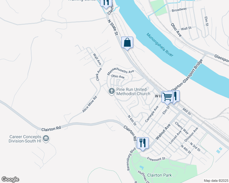 map of restaurants, bars, coffee shops, grocery stores, and more near 1026 North 6th Street in Clairton