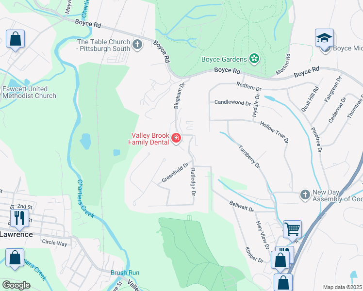 map of restaurants, bars, coffee shops, grocery stores, and more near 2760 Bingham Drive in Pittsburgh