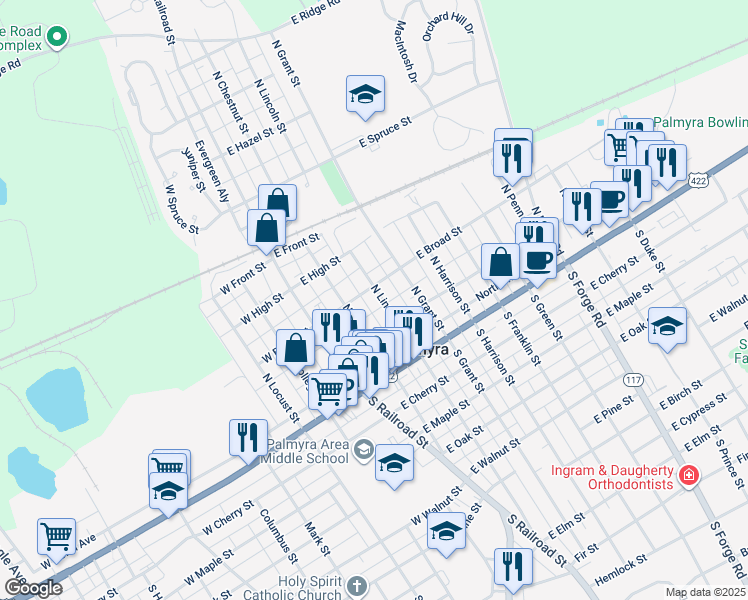 map of restaurants, bars, coffee shops, grocery stores, and more near in Palmyra