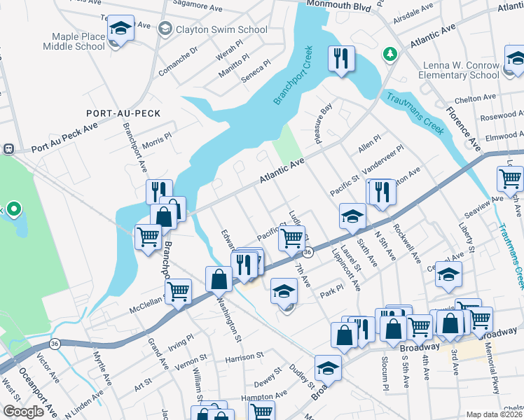 map of restaurants, bars, coffee shops, grocery stores, and more near 250 7th Avenue in Long Branch