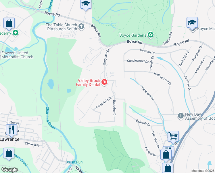 map of restaurants, bars, coffee shops, grocery stores, and more near 2760 Bingham Drive in Pittsburgh