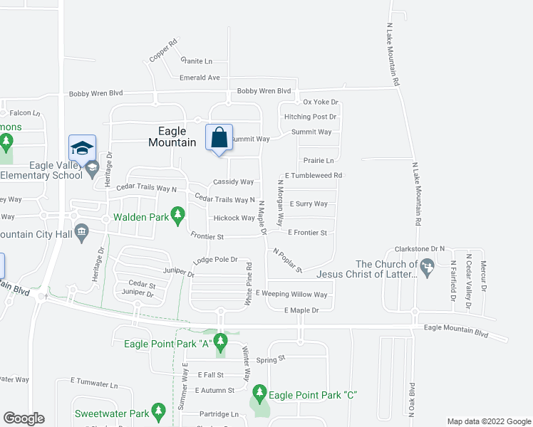 map of restaurants, bars, coffee shops, grocery stores, and more near 4358 North Maple Drive in Eagle Mountain