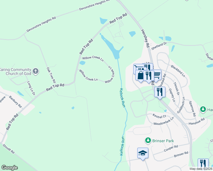 map of restaurants, bars, coffee shops, grocery stores, and more near 154 Willow Creek Lane in Hummelstown