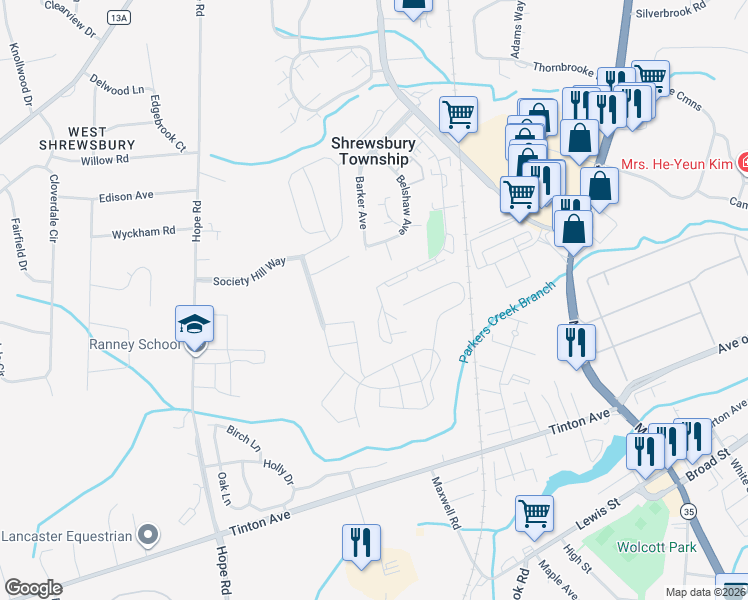 map of restaurants, bars, coffee shops, grocery stores, and more near 382 Crawford Street in Eatontown