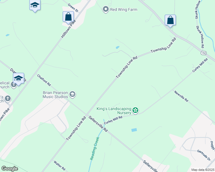 map of restaurants, bars, coffee shops, grocery stores, and more near 1026 Township Line Road in Chalfont