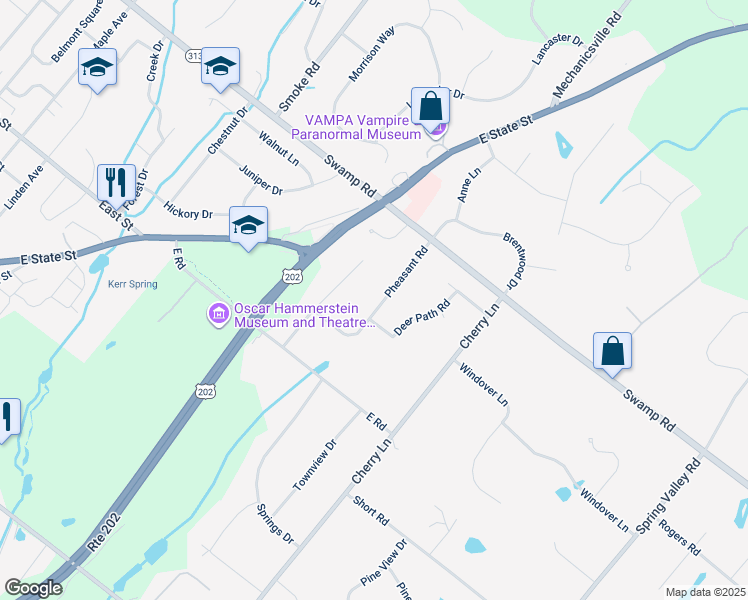 map of restaurants, bars, coffee shops, grocery stores, and more near 42 Pheasant Road in Doylestown