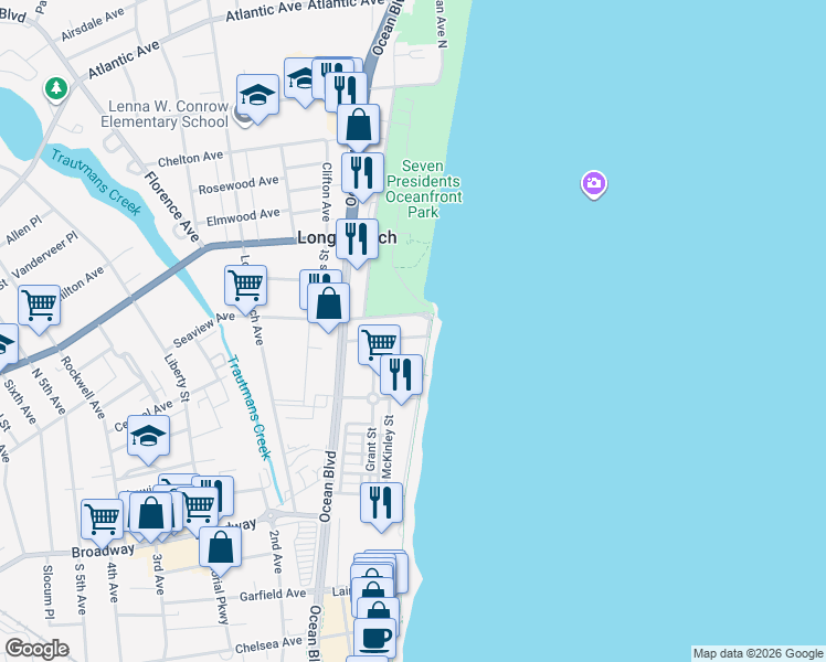 map of restaurants, bars, coffee shops, grocery stores, and more near in Long Branch