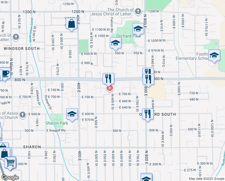 map of restaurants, bars, coffee shops, grocery stores, and more near 677 East 770 North in Lindon