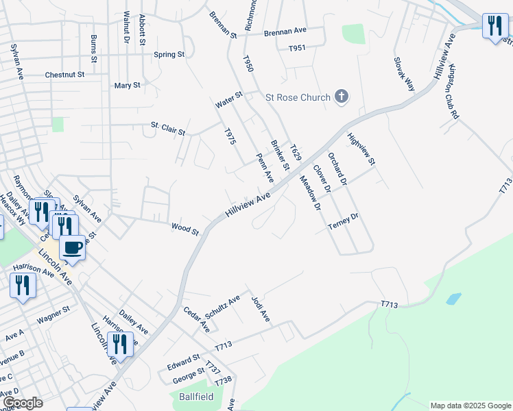 map of restaurants, bars, coffee shops, grocery stores, and more near 5 15th Street in Latrobe