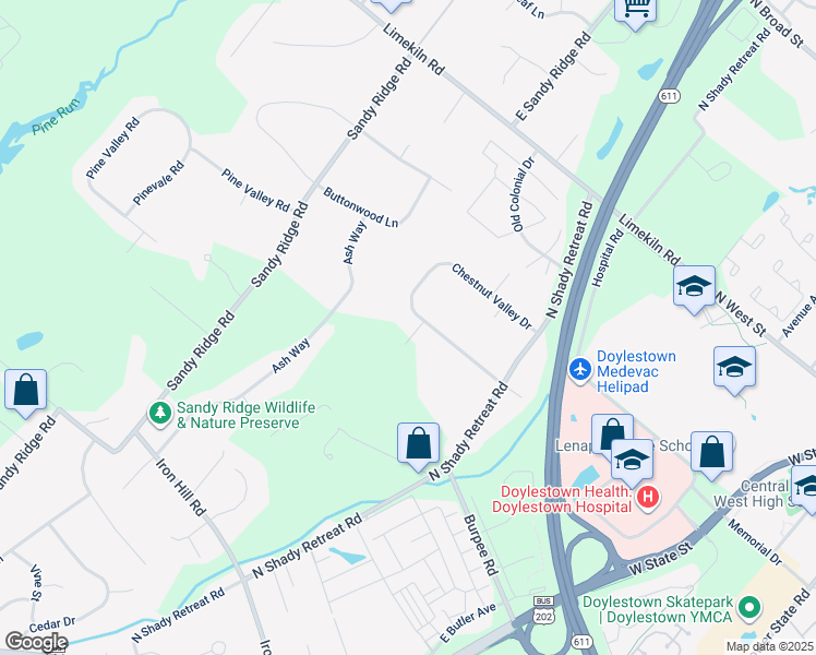 map of restaurants, bars, coffee shops, grocery stores, and more near 101 Chestnut Valley Drive in Doylestown