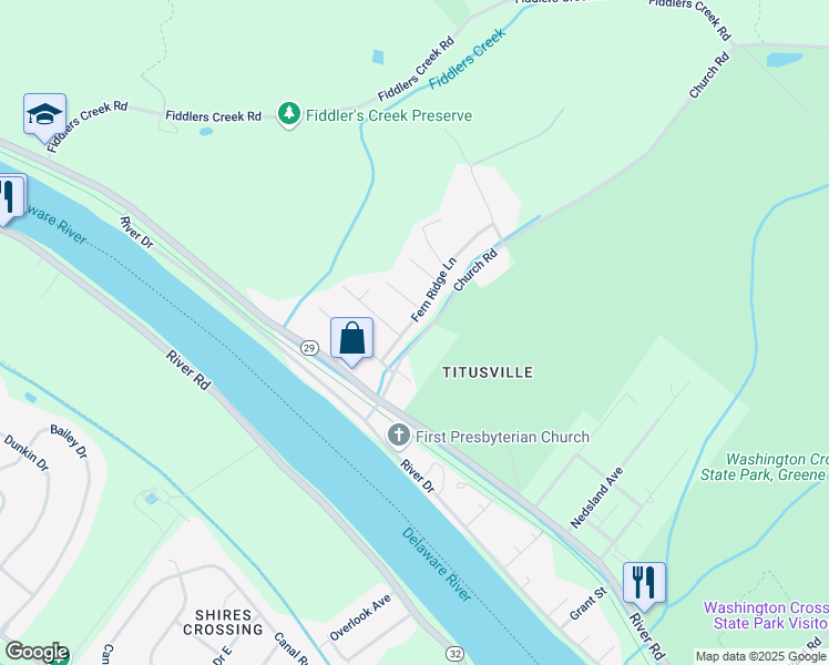 map of restaurants, bars, coffee shops, grocery stores, and more near 9 Fern Ridge Lane in Hopewell Township