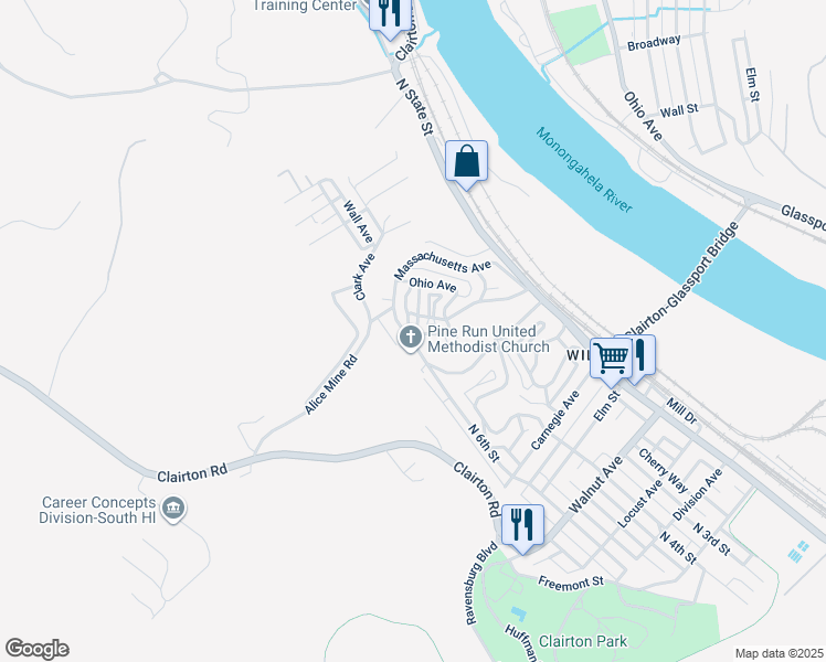 map of restaurants, bars, coffee shops, grocery stores, and more near 1026 North 6th Street in Clairton