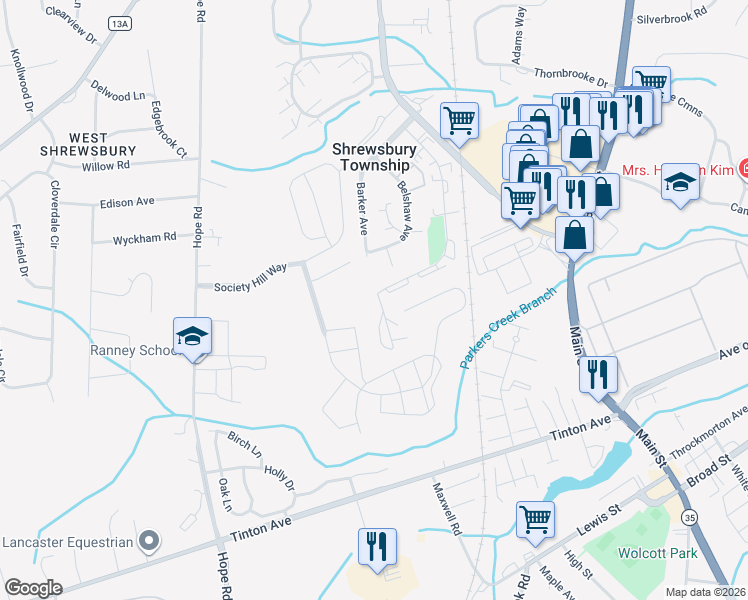 map of restaurants, bars, coffee shops, grocery stores, and more near 382 Crawford Street in Eatontown