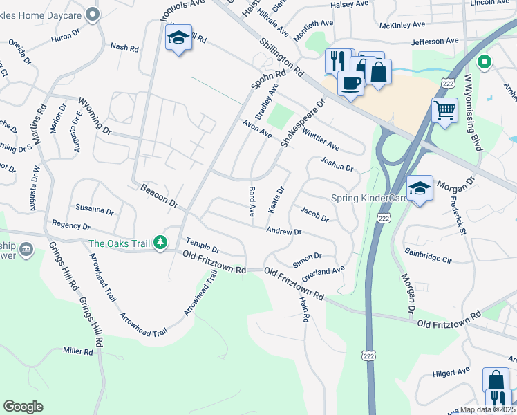 map of restaurants, bars, coffee shops, grocery stores, and more near 311 Bard Avenue in Sinking Spring