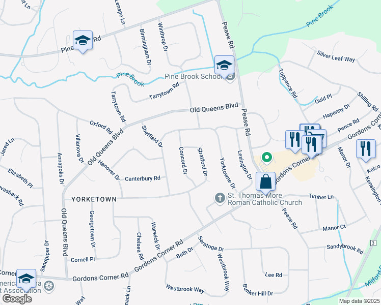 map of restaurants, bars, coffee shops, grocery stores, and more near 87 Stratford Drive in Manalapan Township