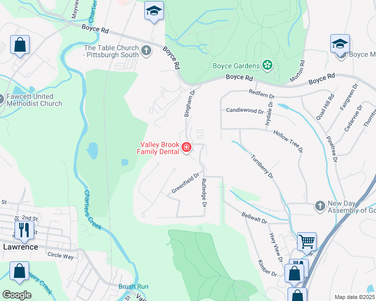 map of restaurants, bars, coffee shops, grocery stores, and more near 2760 Bingham Drive in Pittsburgh