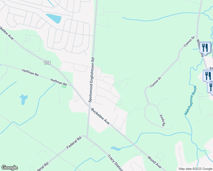 map of restaurants, bars, coffee shops, grocery stores, and more near 693 Spotswood-Gravel Hill Road in Monroe Township