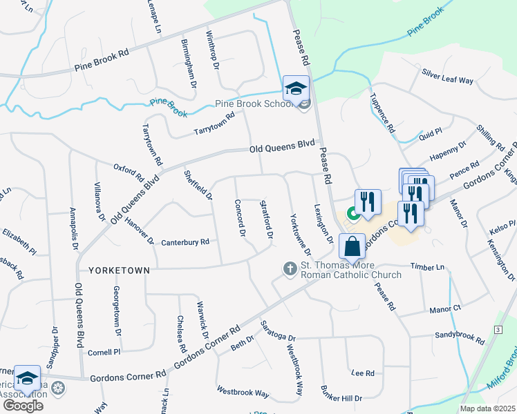 map of restaurants, bars, coffee shops, grocery stores, and more near 87 Stratford Drive in Manalapan Township