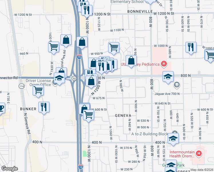 map of restaurants, bars, coffee shops, grocery stores, and more near 756 North 1060 West in Orem