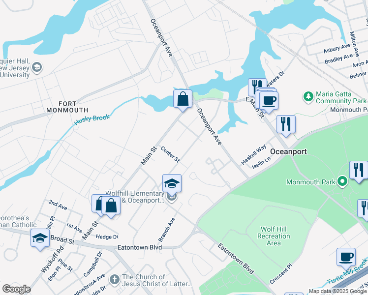 map of restaurants, bars, coffee shops, grocery stores, and more near 40 Trinity Place in Oceanport