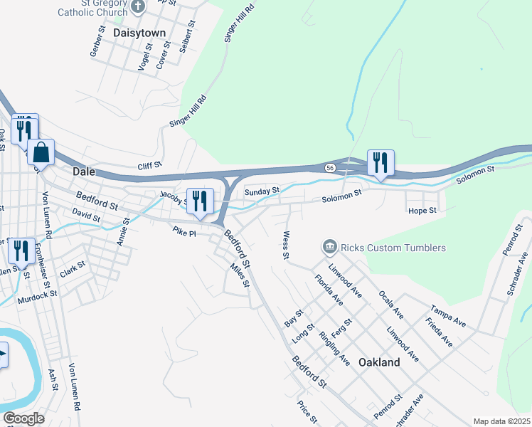 map of restaurants, bars, coffee shops, grocery stores, and more near 1101-1199 Lehman Place in Johnstown