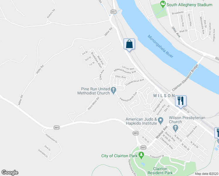 map of restaurants, bars, coffee shops, grocery stores, and more near 1026 North 6th Street in Clairton