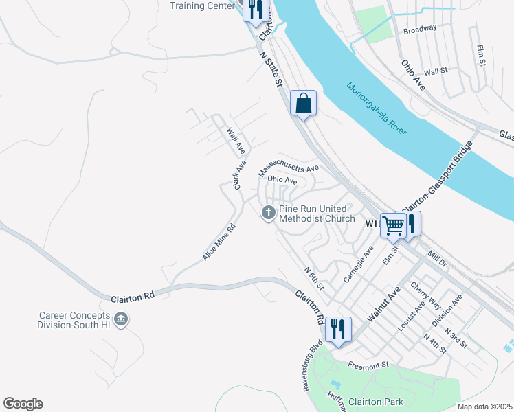 map of restaurants, bars, coffee shops, grocery stores, and more near 1019 North 6th Street in Clairton