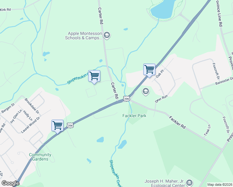 map of restaurants, bars, coffee shops, grocery stores, and more near 6 Carter Road in Princeton