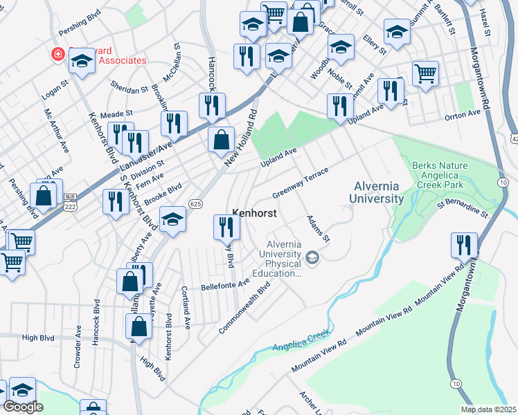 map of restaurants, bars, coffee shops, grocery stores, and more near in Kenhorst