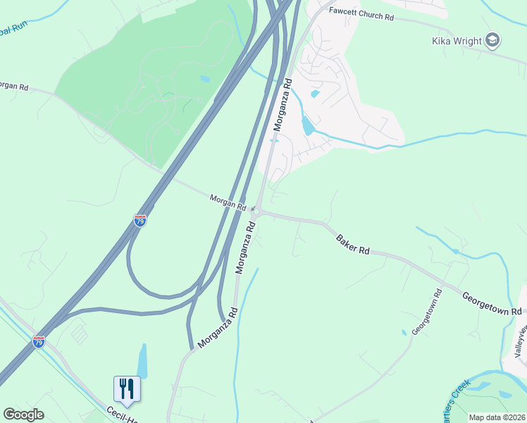 map of restaurants, bars, coffee shops, grocery stores, and more near 1042 Morgan Road in Bridgeville