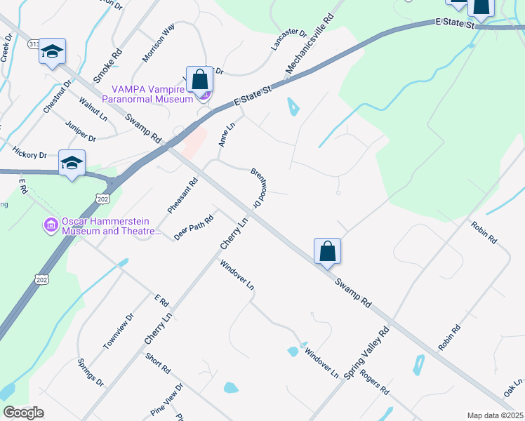 map of restaurants, bars, coffee shops, grocery stores, and more near 3105 Brentwood Drive in Doylestown