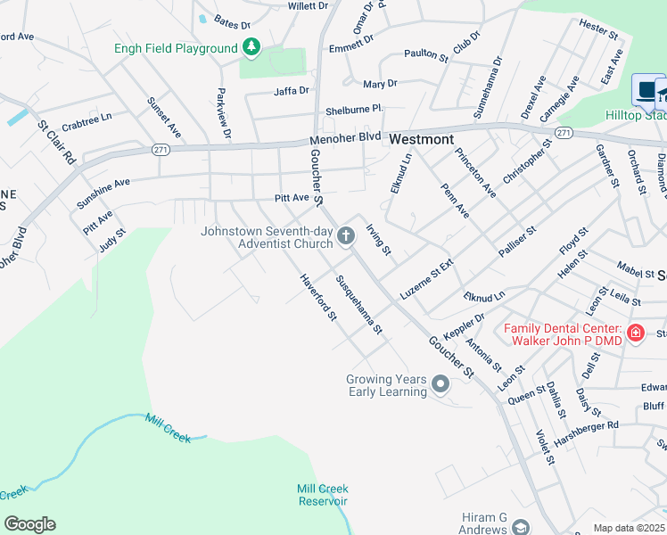 map of restaurants, bars, coffee shops, grocery stores, and more near 1028 Susquehanna St in Johnstown