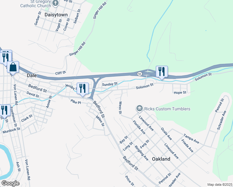 map of restaurants, bars, coffee shops, grocery stores, and more near 1199 Lehman Pl in Johnstown