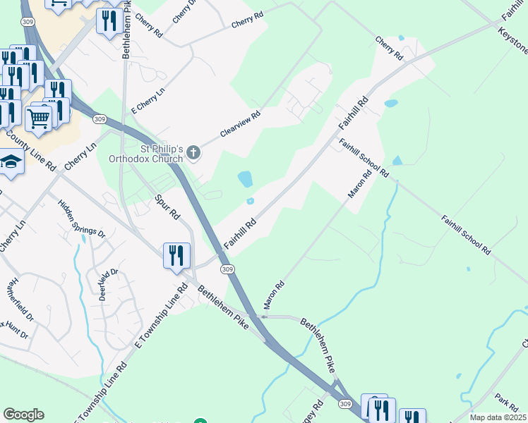 map of restaurants, bars, coffee shops, grocery stores, and more near 200 Fairhill Rd in Hatfield